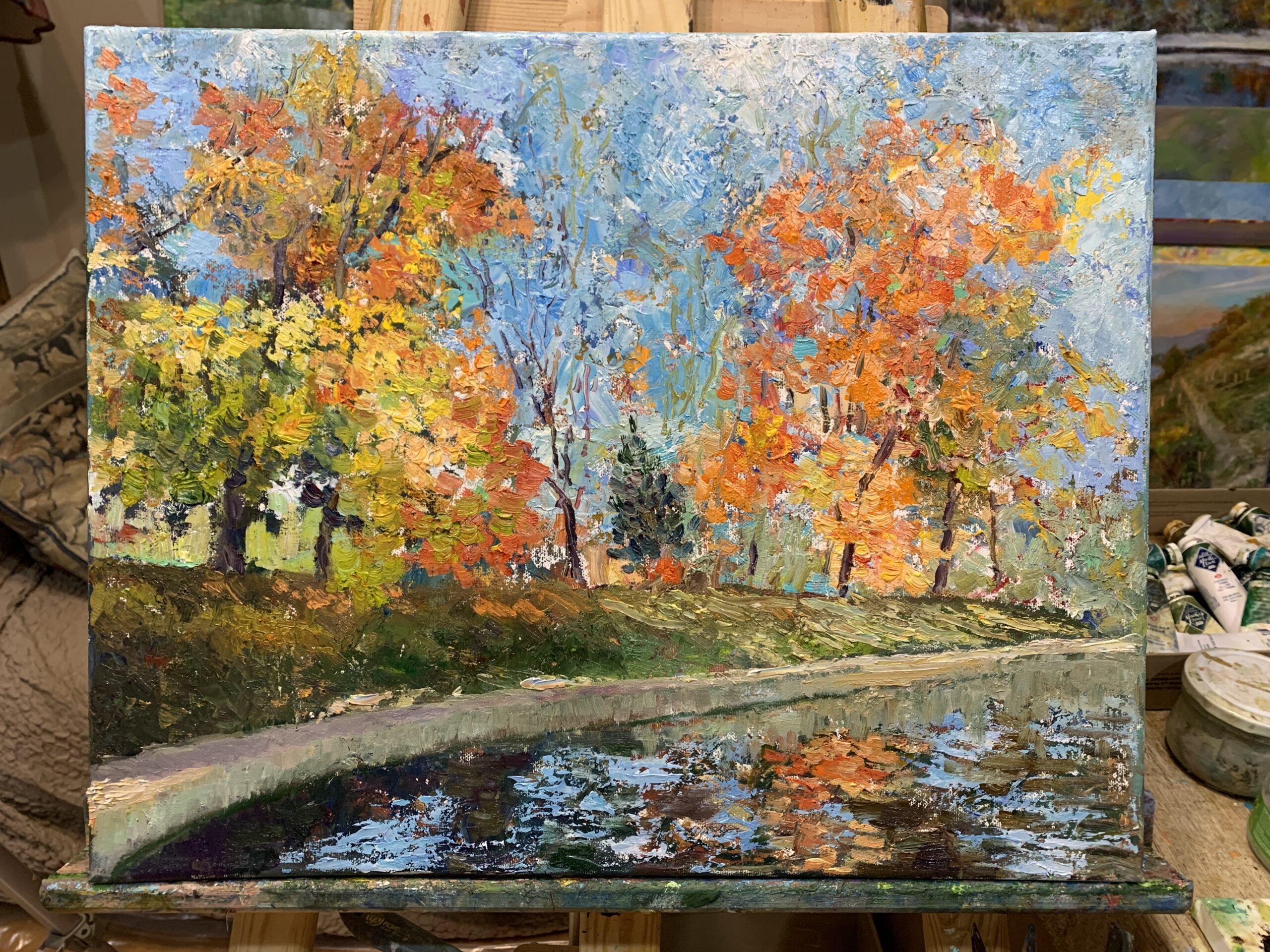 Autumn landscape September Park oil canvas impressionism Albert Safiullin