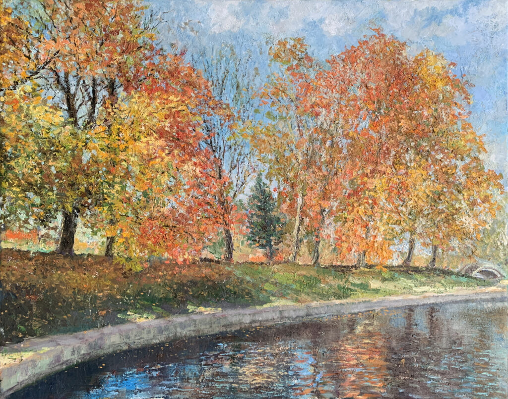 Autumn landscape September Park oil canvas impressionism Albert Safiullin