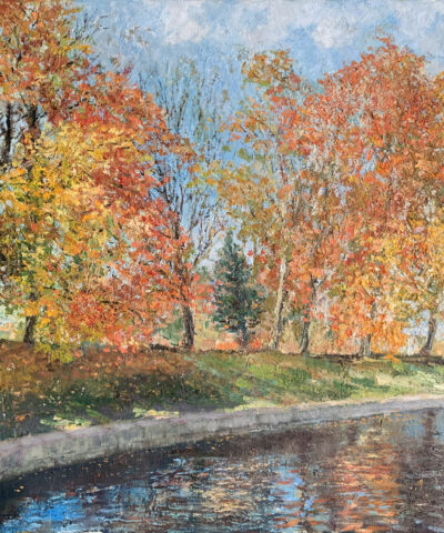 Autumn landscape September Park oil canvas impressionism Albert Safiullin