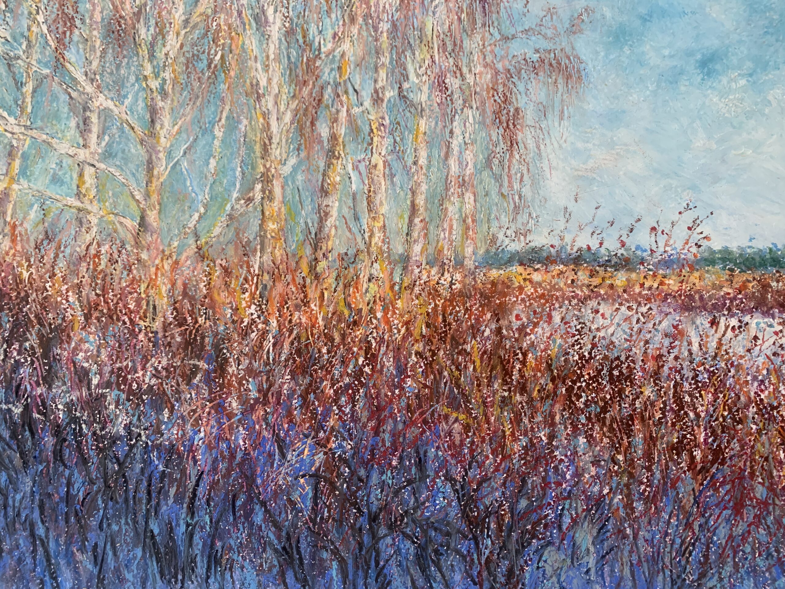 River Lielupe Jurmala Latvia Winter Landscape oil pastel Albert Safiullin