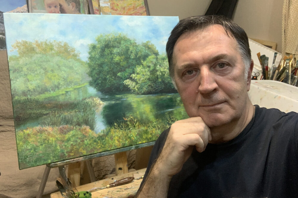 Protva River landscape summer painting oil canvas impressionism artist Albert Safiullin