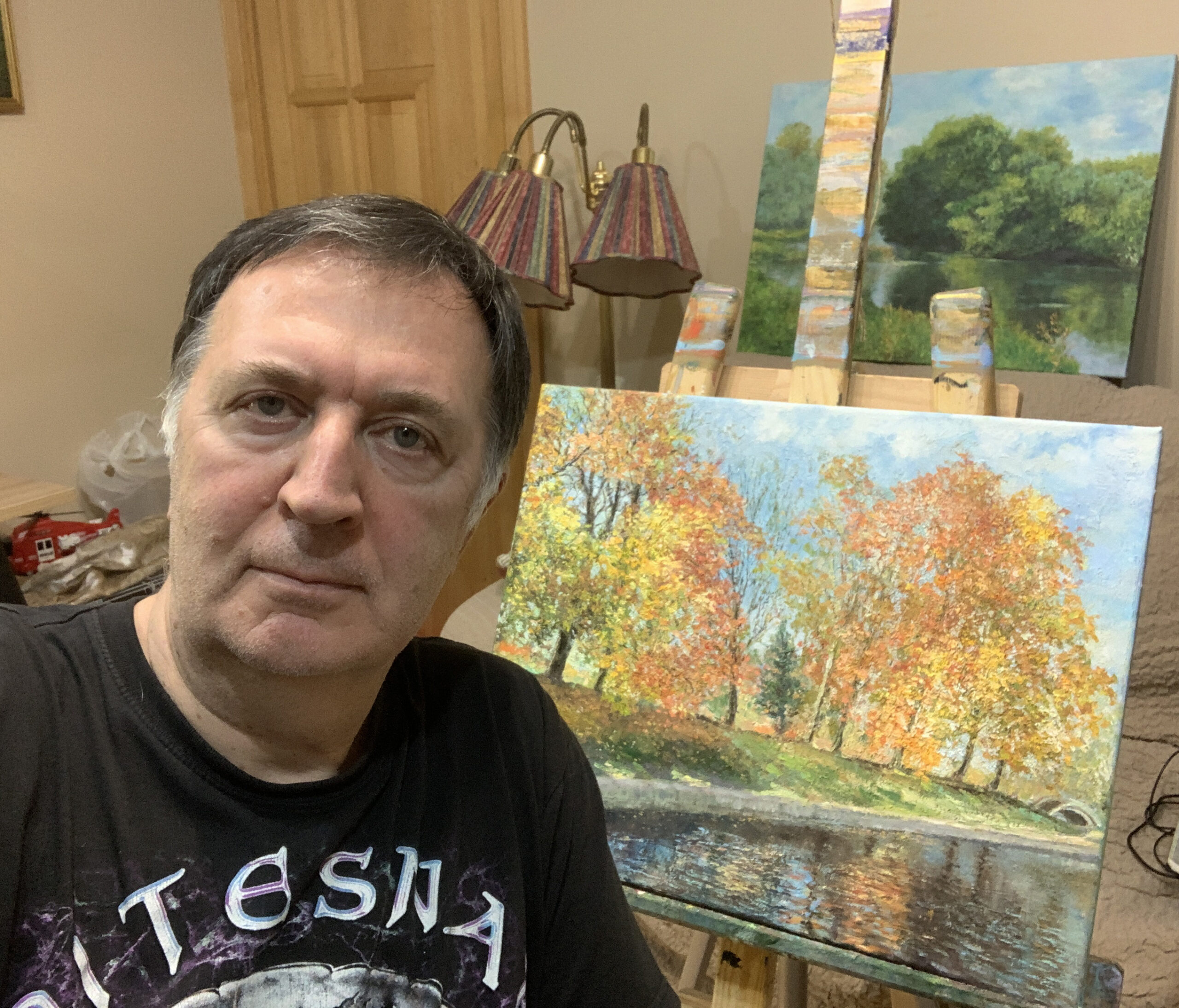 Autumn landscape September Park oil canvas impressionism Albert Safiullin