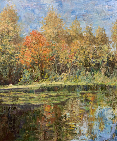autumn pond oil canvas painting landscape impressionism artist Albert Safiullin